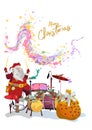 Christmas card with Santa Claus playing the drums. Royalty Free Stock Photo